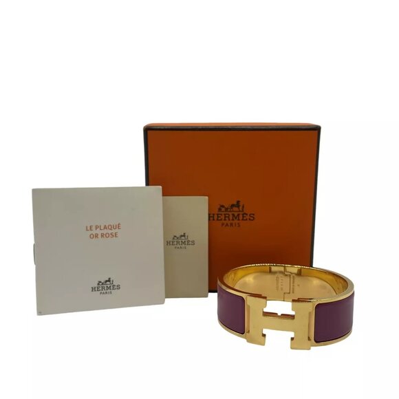 HERMES Clic Clac GM Rose Purple Bracelet Metallic - Picture 1 of 11